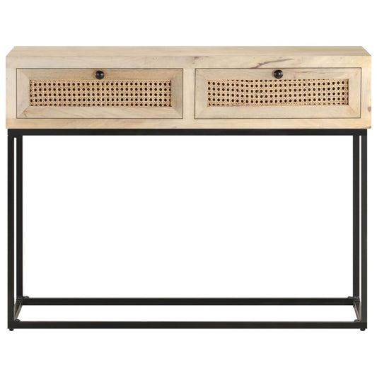 Tavolo Consolle 100x35x76 cm Massello di Mango e Canna Naturale | homemem39