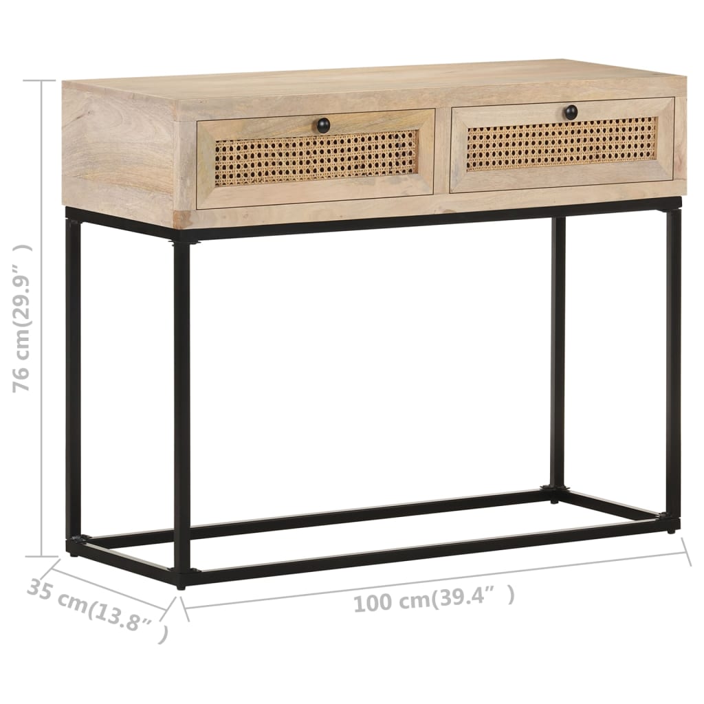 Tavolo Consolle 100x35x76 cm Massello di Mango e Canna Naturale | homemem39