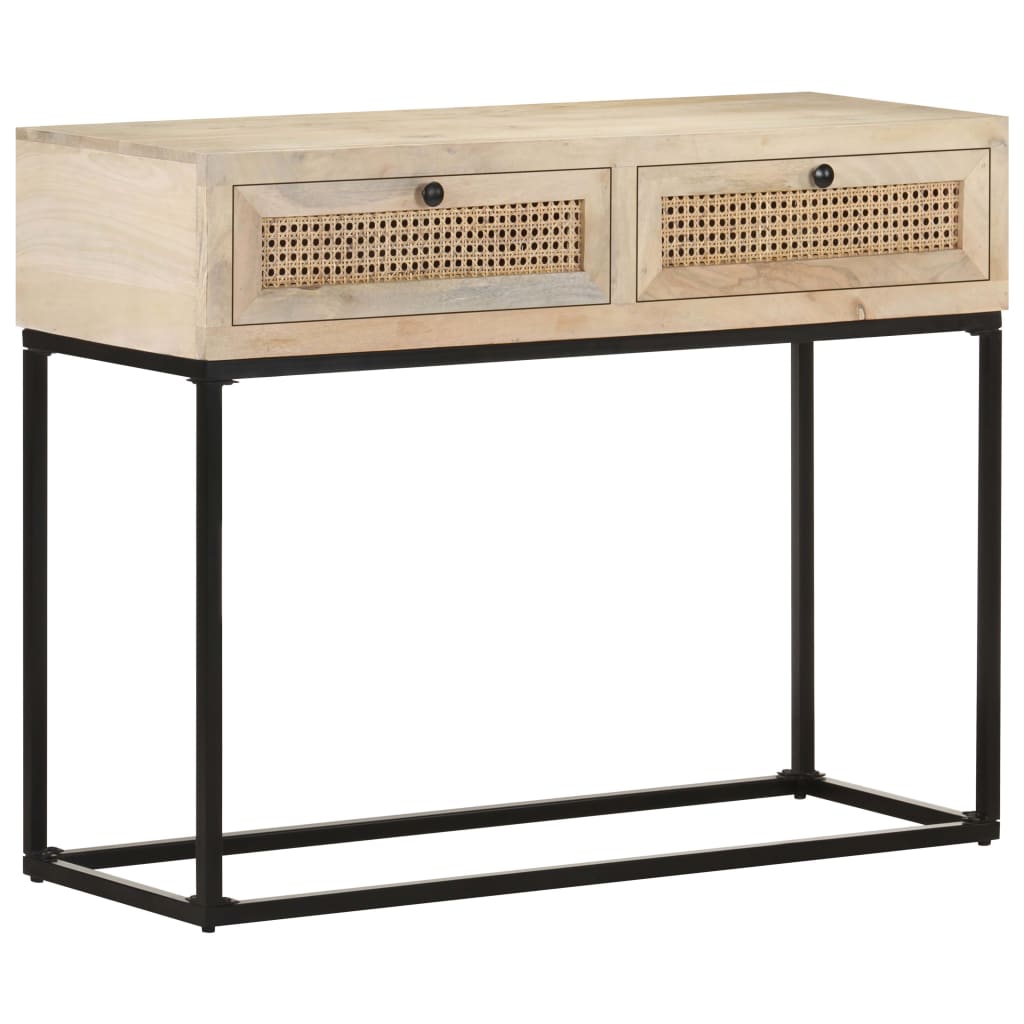 Tavolo Consolle 100x35x76 cm Massello di Mango e Canna Naturale | homemem39