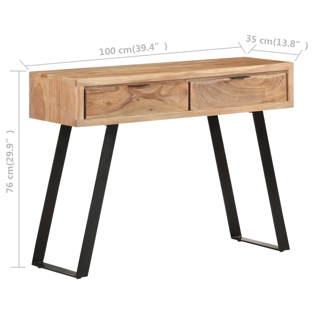 Tavolo Consolle 100x35x76cm in Massello d'Acacia con Bordi Vivi