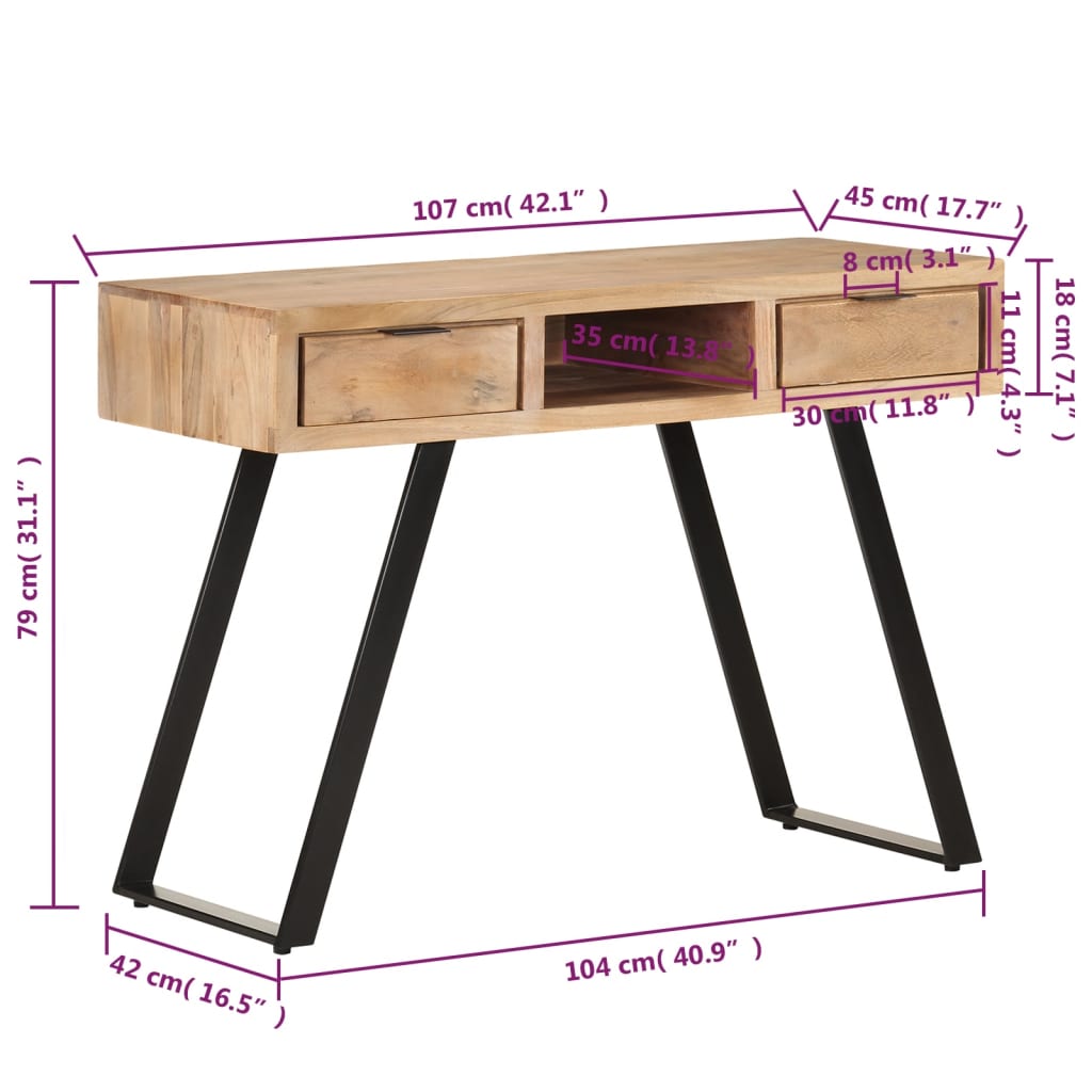 Scrivania 107x45x79 cm Legno Massello d'Acacia con Spigoli Vivi - homemem39