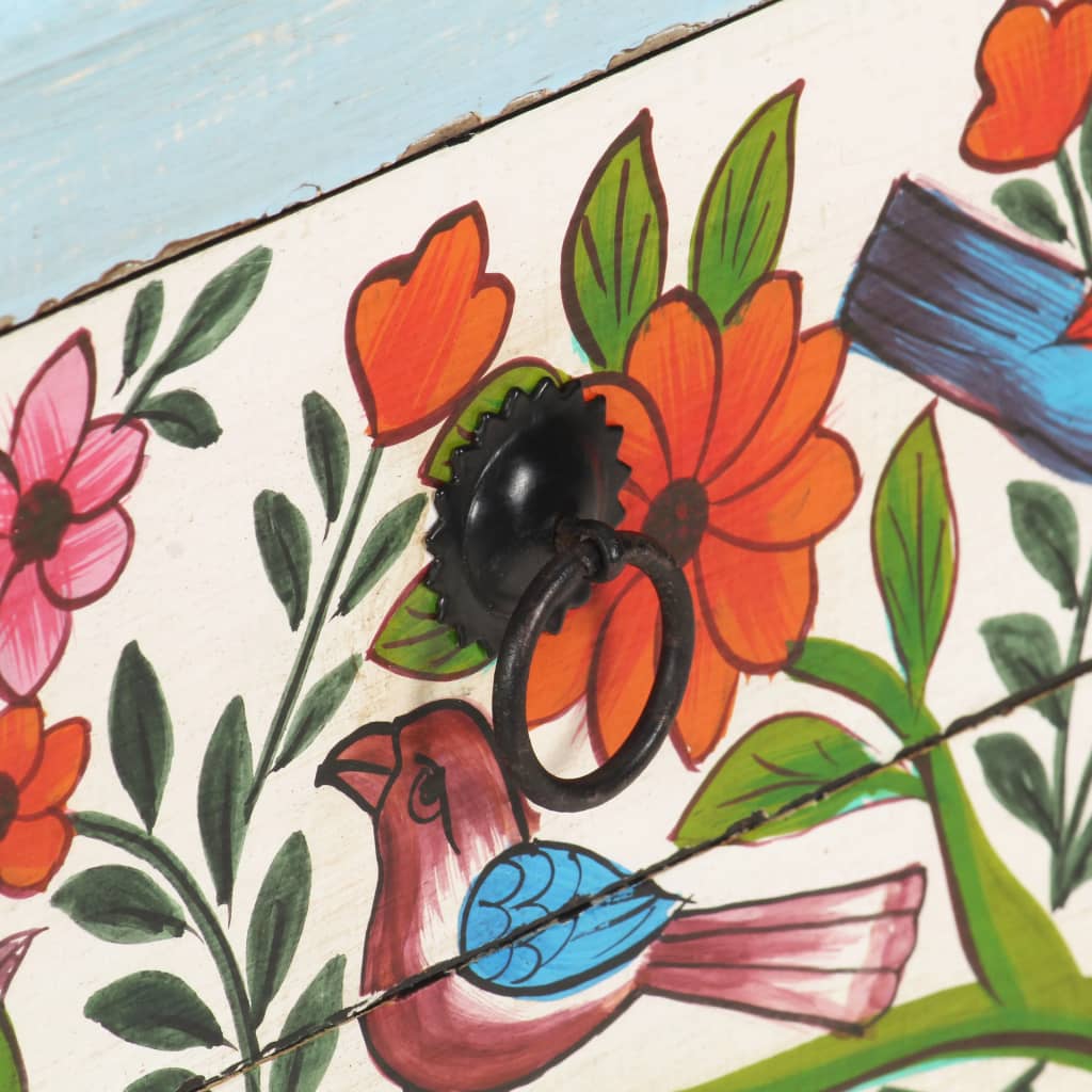 Comodino Dipinto a Mano 40x30x50 cm in Legno Massello di Mango