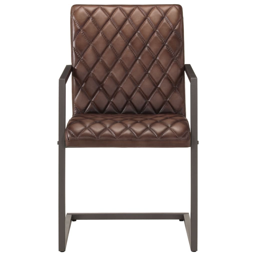 Sedie da Pranzo a Sbalzo 2 pz Marroni in Vera Pelle - homemem39