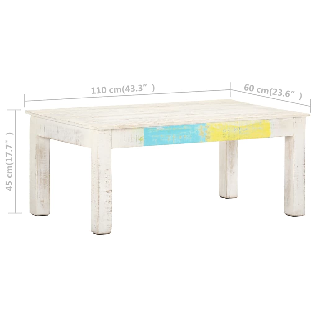 Tavolino da Salotto Bianco 110x60x45 cm in Massello di Mango | homemem39