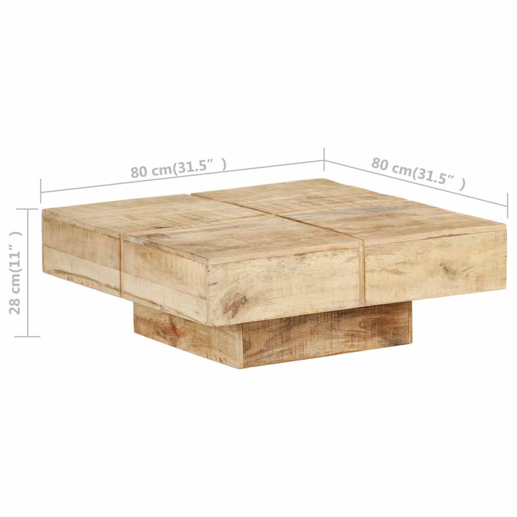 Tavolino da Salotto 80x80x28 cm in Legno Massello di Mango | homemem39
