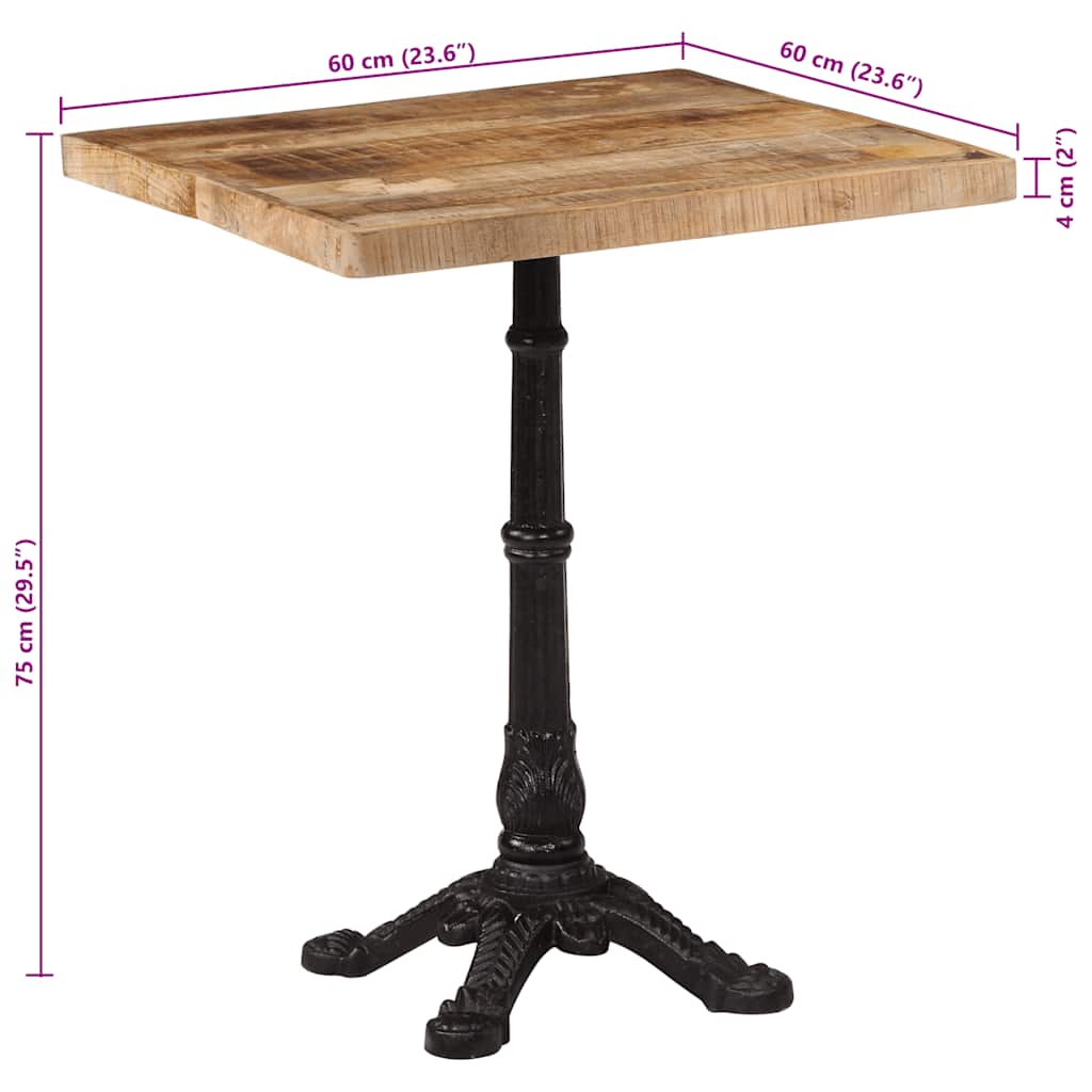 Tavolino da Bistrot 60x60x77 cm in Legno di Mango Grezzo | homemem39