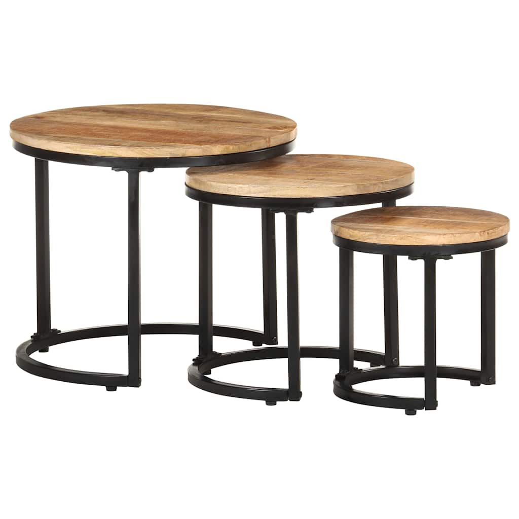 Tavolini Laterali 3 pz in Legno di Mango Grezzo
