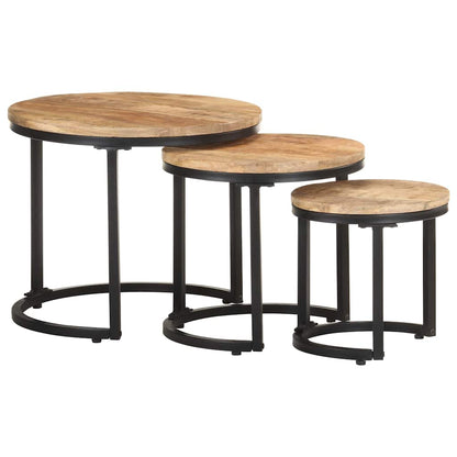 Tavolini Laterali 3 pz in Legno di Mango Grezzo