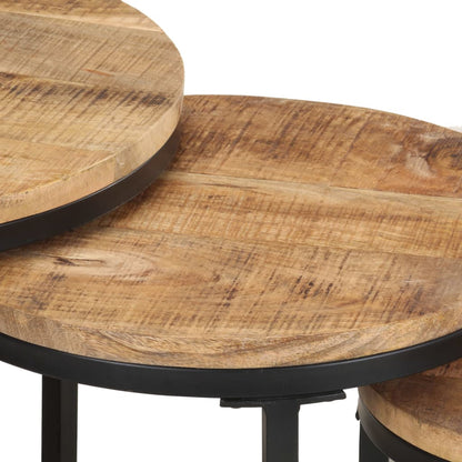Tavolini Laterali 3 pz in Legno di Mango Grezzo | homemem39