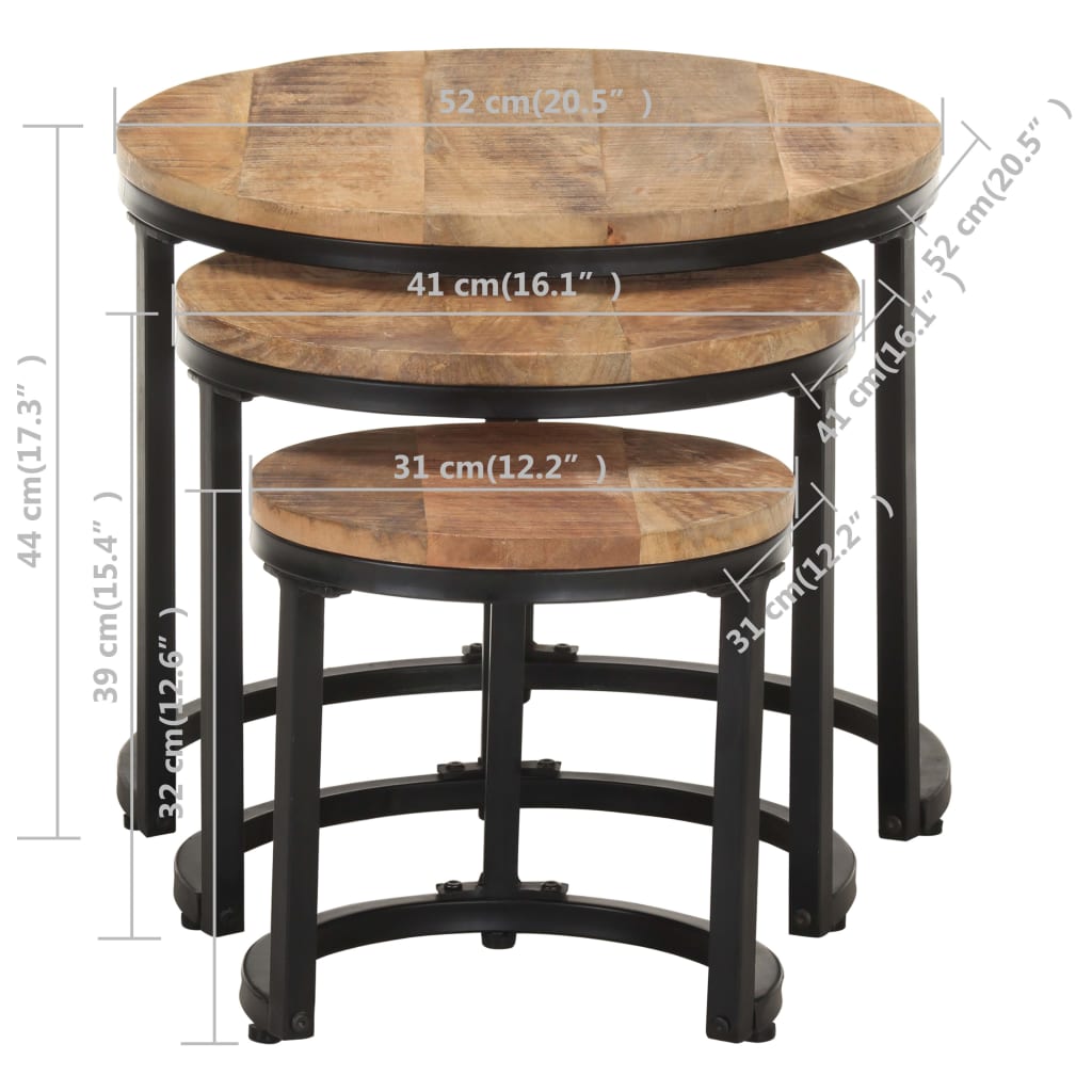 Tavolini Laterali 3 pz in Legno di Mango Grezzo | homemem39