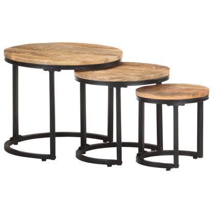 Tavolini Laterali 3 pz in Legno di Mango Grezzo | homemem39