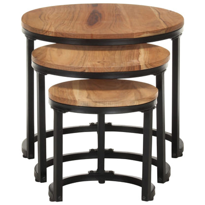Tavolini Laterali 3 pz in Legno Massello di Acacia - homemem39