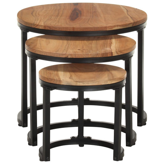 Tavolini Laterali 3 pz in Legno Massello di Acacia - homemem39