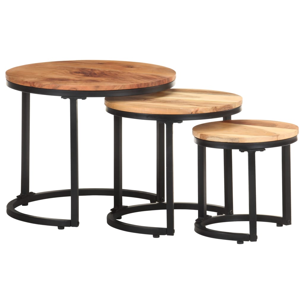 Tavolini Laterali 3 pz in Legno Massello di Acacia - homemem39