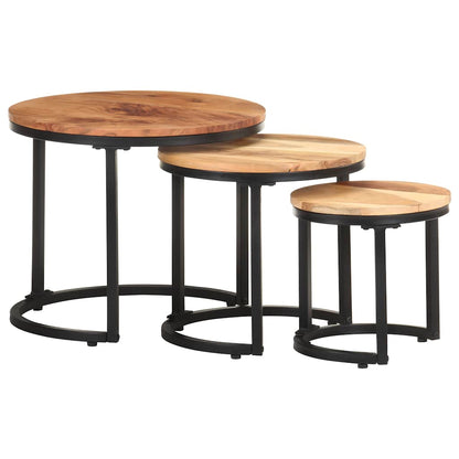 Tavolini Laterali 3 pz in Legno Massello di Acacia