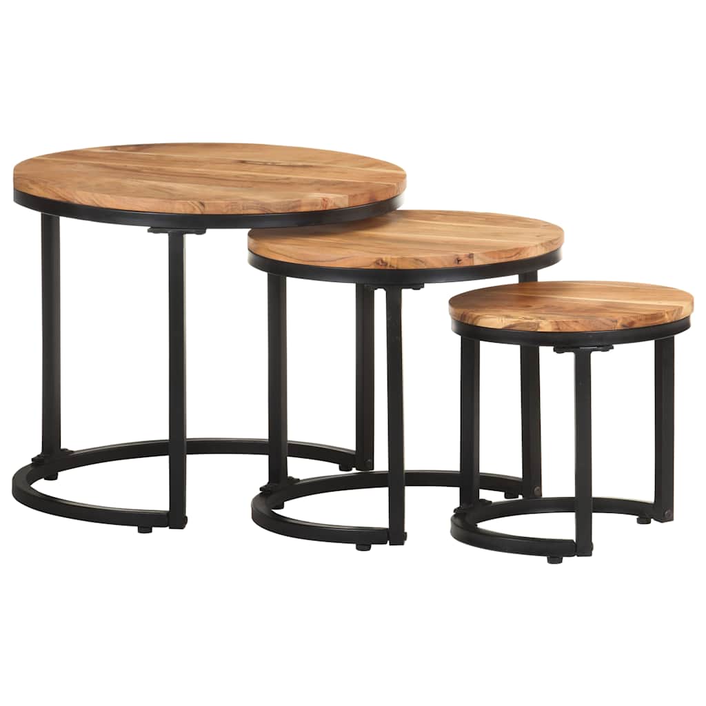 Tavolini Laterali 3 pz in Legno Massello di Acacia