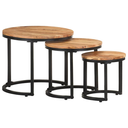 Tavolini Laterali 3 pz in Legno Massello di Acacia