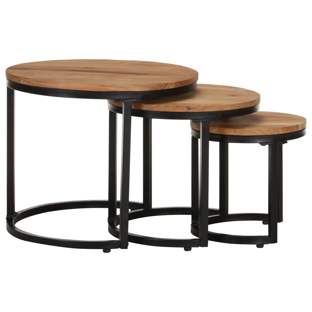 Tavolini Laterali 3 pz in Legno Massello di Acacia - homemem39