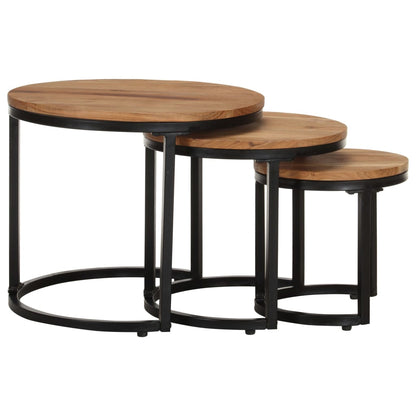 Tavolini Laterali 3 pz in Legno Massello di Acacia - homemem39