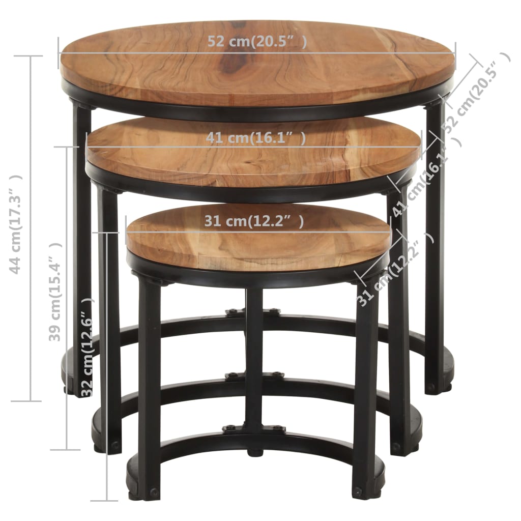 Tavolini Laterali 3 pz in Legno Massello di Acacia - homemem39