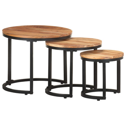 Tavolini Laterali 3 pz in Legno Massello di Acacia - homemem39