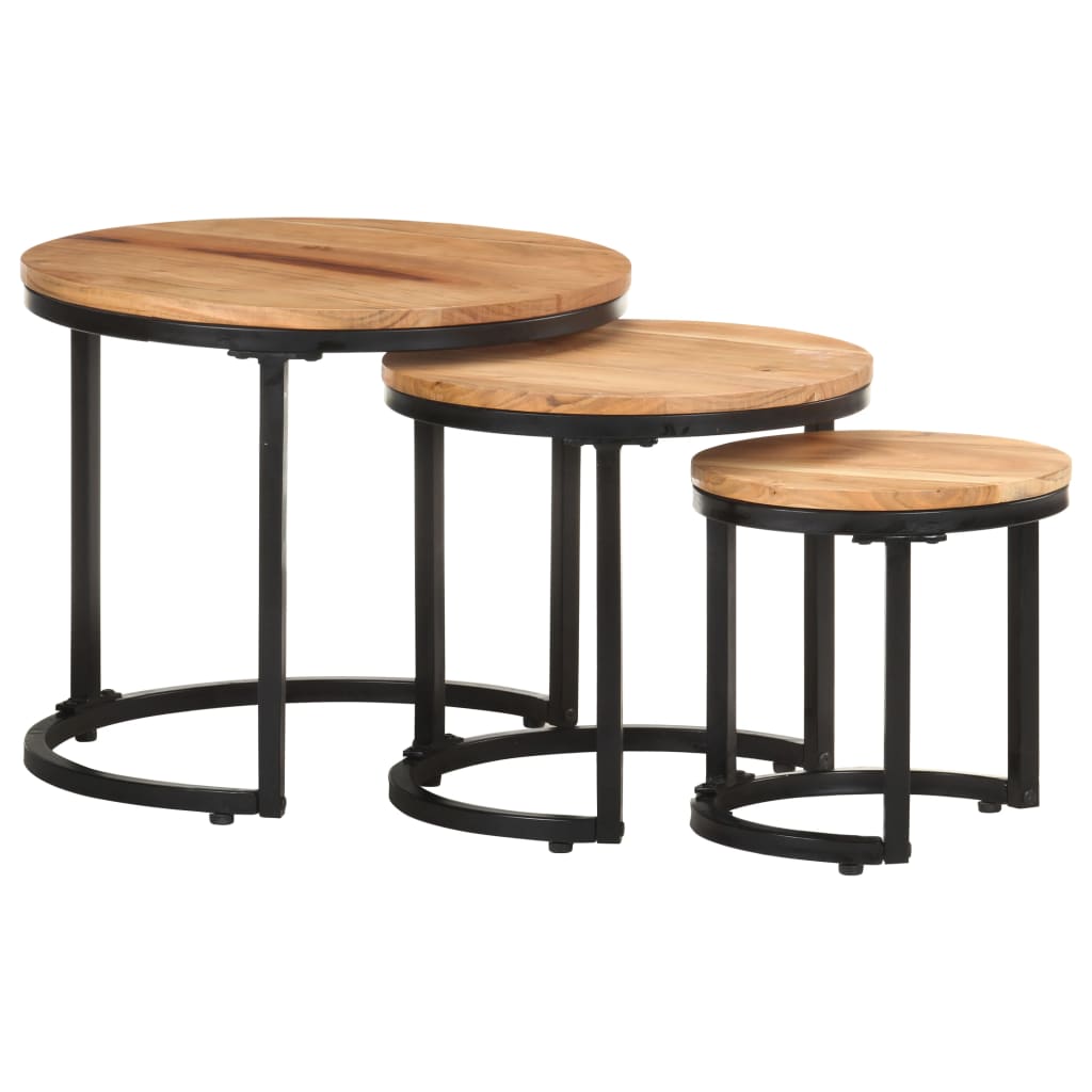 Tavolini Laterali 3 pz in Legno Massello di Acacia - homemem39