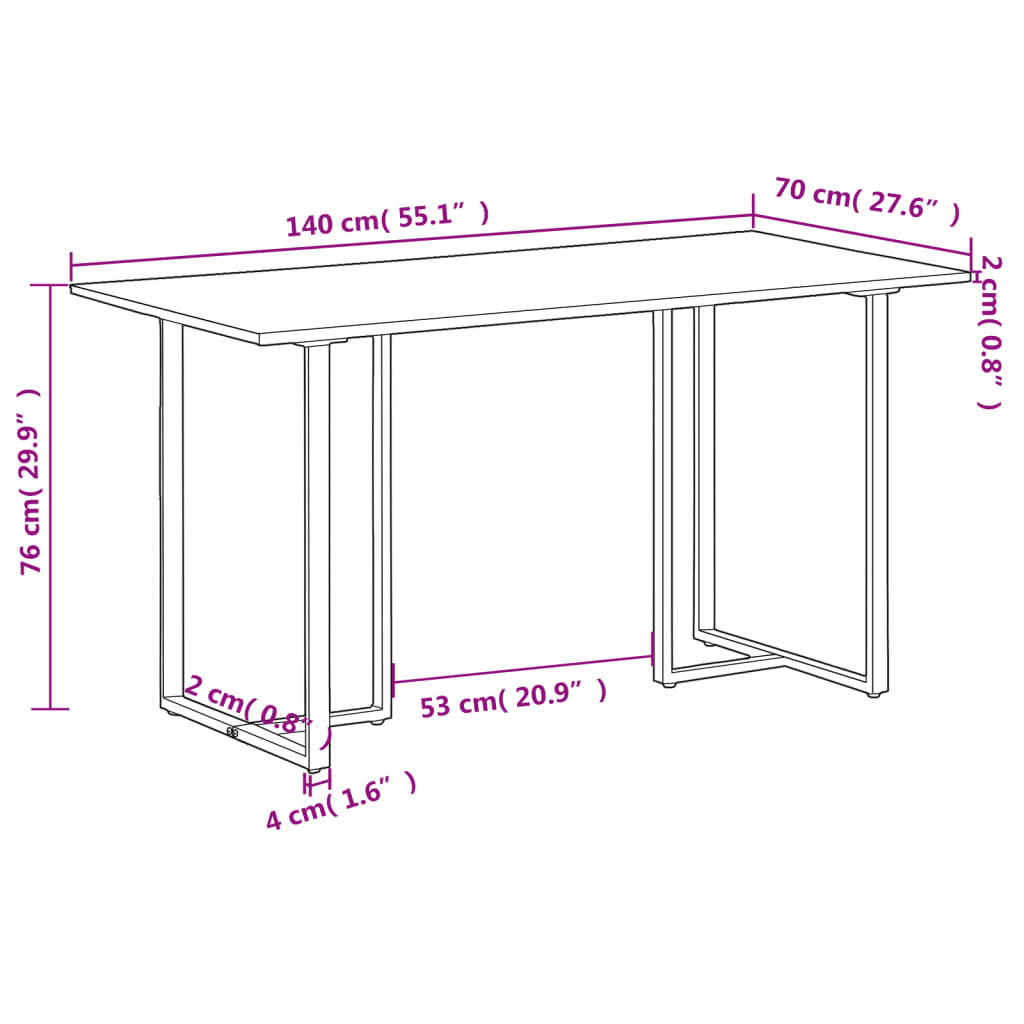 Tavolo da Pranzo 140 cm in Legno di Mango Grezzo | homemem39