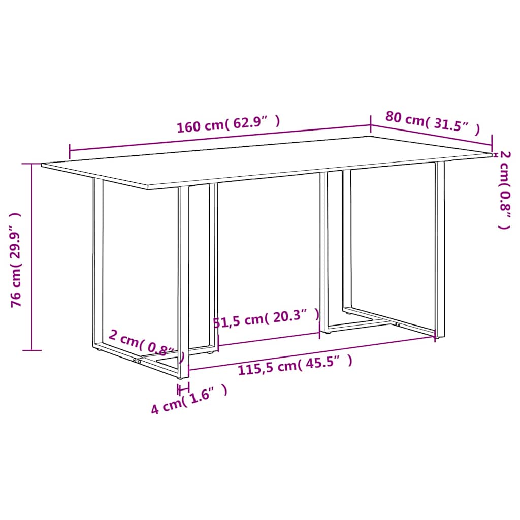 Tavolo da Pranzo 160 cm in Legno Massello di Mango Grezzo