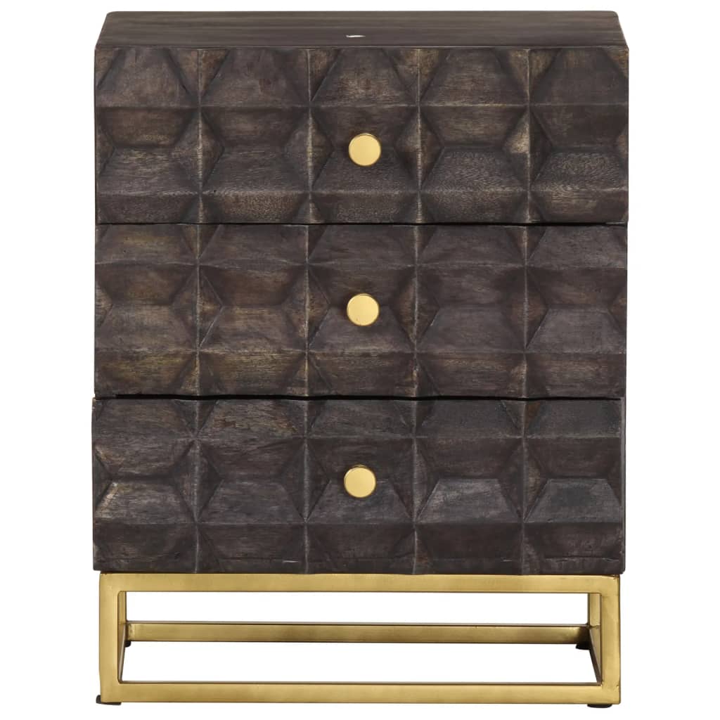 Comodino Nero 40x30x50 cm in Legno Massello di Mango - homemem39