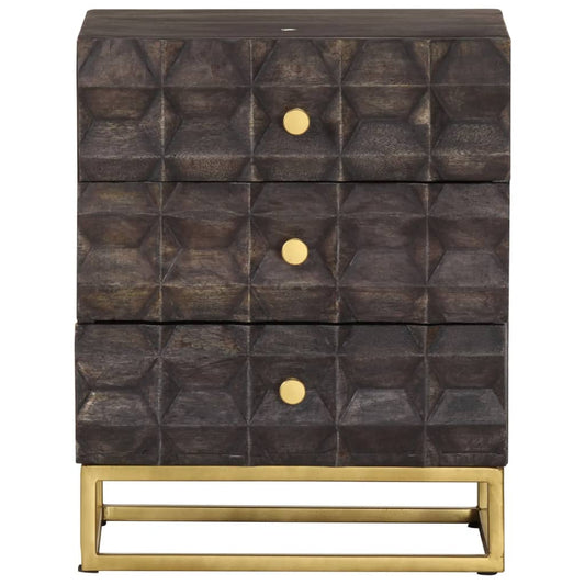 Comodino Nero 40x30x50 cm in Legno Massello di Mango - homemem39