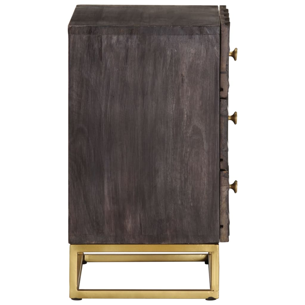Comodino Nero 40x30x50 cm in Legno Massello di Mango - homemem39