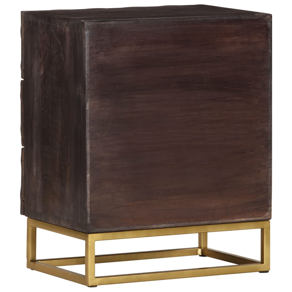 Comodino Nero 40x30x50 cm in Legno Massello di Mango - homemem39