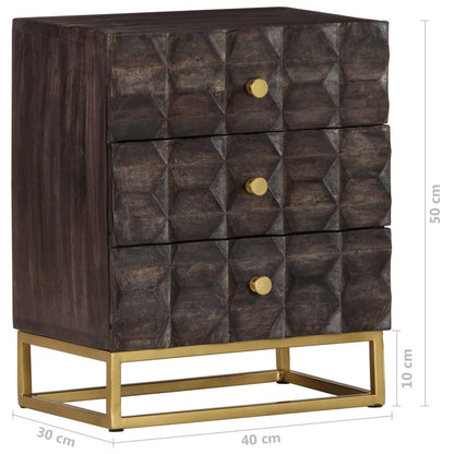 Comodino Nero 40x30x50 cm in Legno Massello di Mango - homemem39