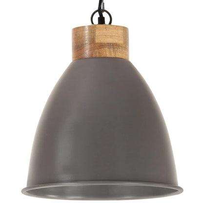 Lampadario Industriale Grigio Ferro e Legno Massello 35 cm E27