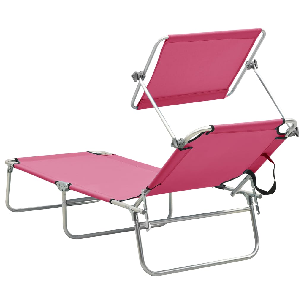 Lettino Pieghevole con Baldacchino in Acciaio Rosa Magenta - homemem39