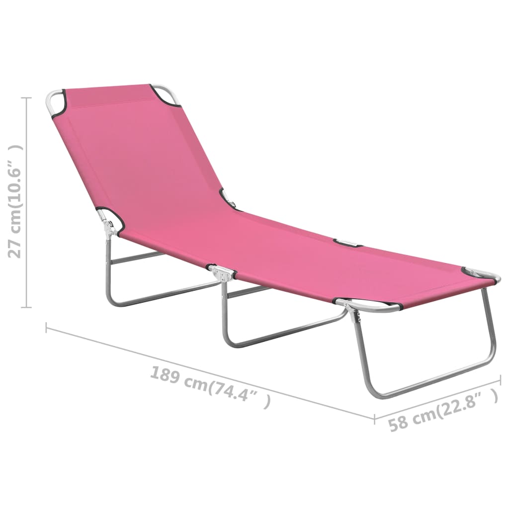 Lettino Prendisole Pieghevole in Acciaio e Tessuto Rosa | homemem39