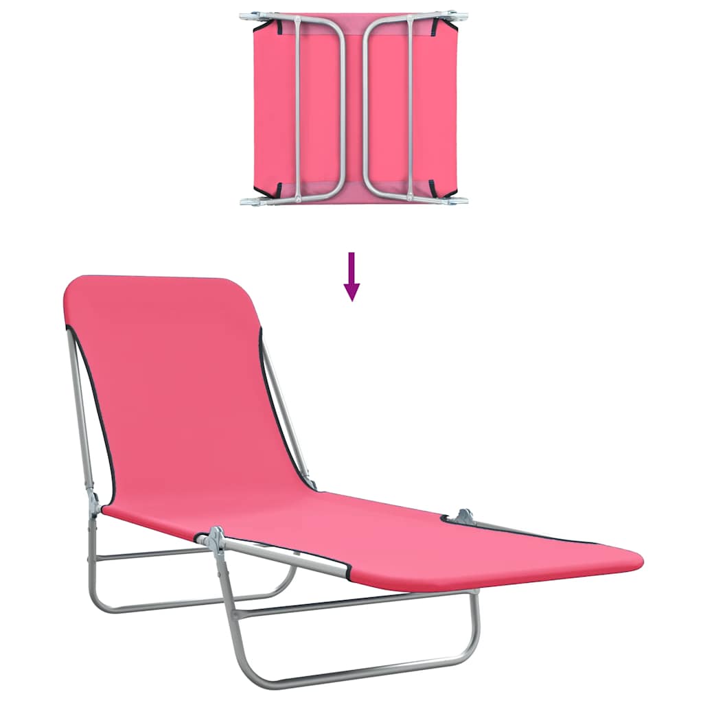 Lettini Prendisole Pieghevoli 2pz in Acciaio e Tessuto Rosa - homemem39