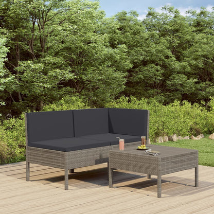 Set Divani da Giardino 3 pz con Cuscini in Polyrattan Grigio | homemem39