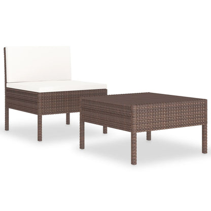 Set Divani da Giardino 2 pz con Cuscini in Polyrattan Marrone