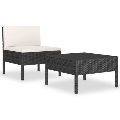 Set Divani da Giardino 2 pz con Cuscini in Polyrattan Nero | homemem39