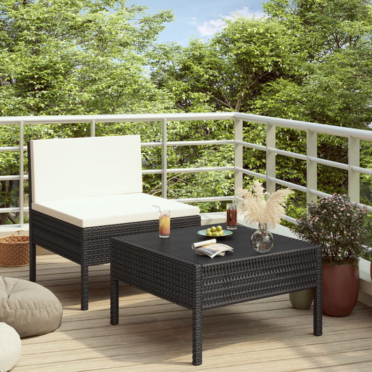 Set Divani da Giardino 2 pz con Cuscini in Polyrattan Nero - homemem39