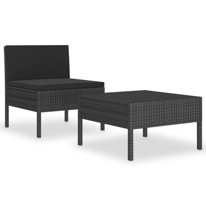 2 pc Garden Sofa Set with Black Polyrattan Cushions