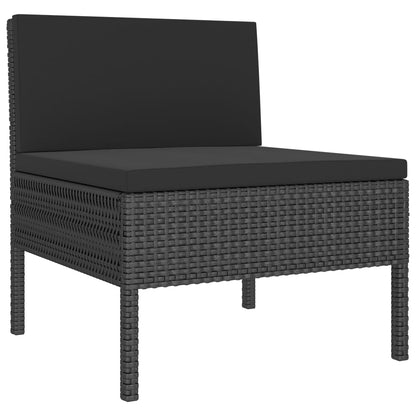 2 pc Garden Sofa Set with Black Polyrattan Cushions
