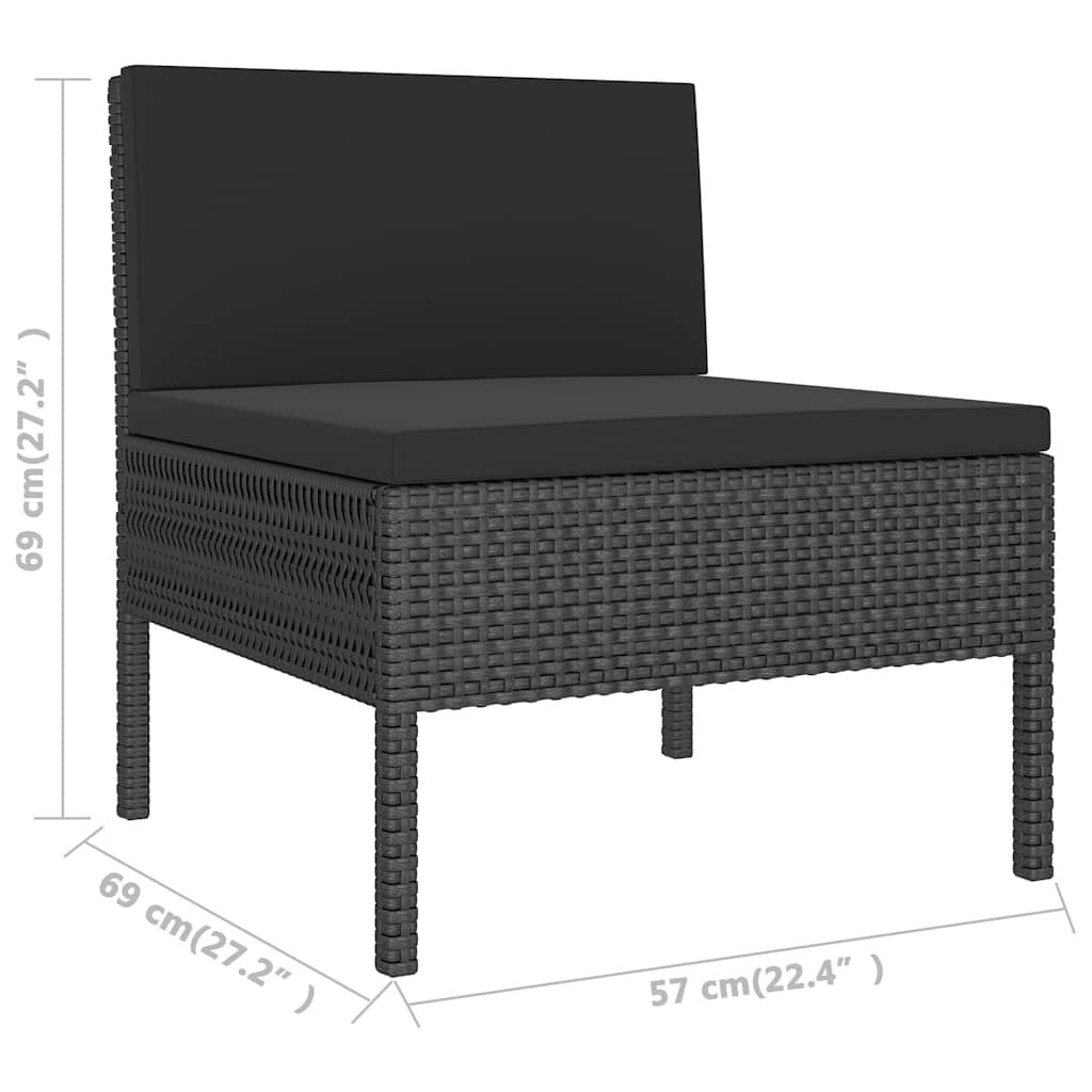 2 pc Garden Sofa Set with Black Polyrattan Cushions