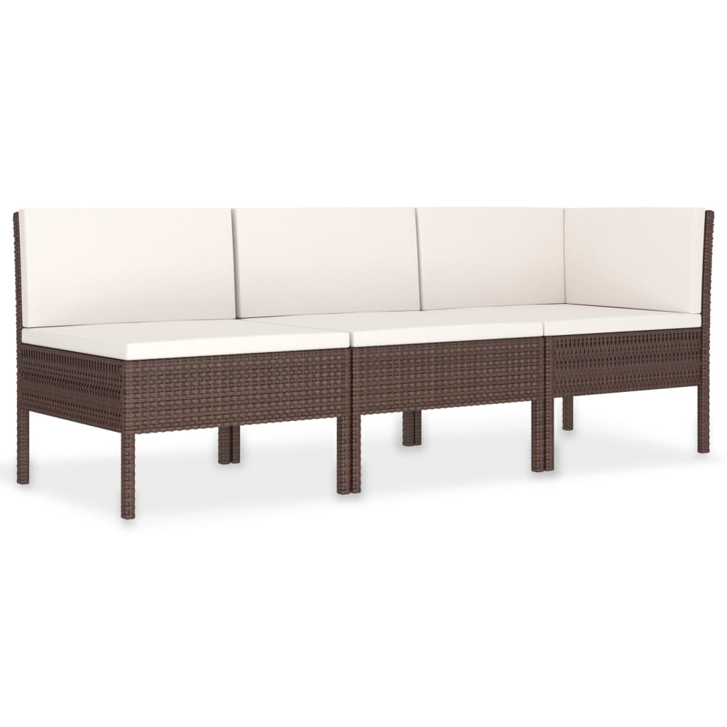 Set Divani da Giardino 3 pz con Cuscini in Polyrattan Marrone | homemem39