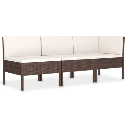 Set Divani da Giardino 3 pz con Cuscini in Polyrattan Marrone | homemem39