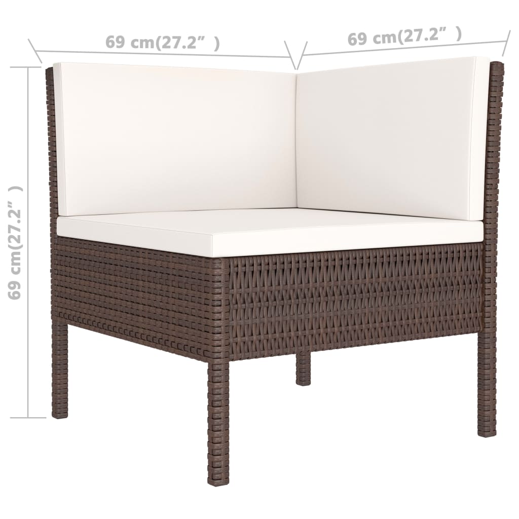 Set Divani da Giardino 3 pz con Cuscini in Polyrattan Marrone | homemem39