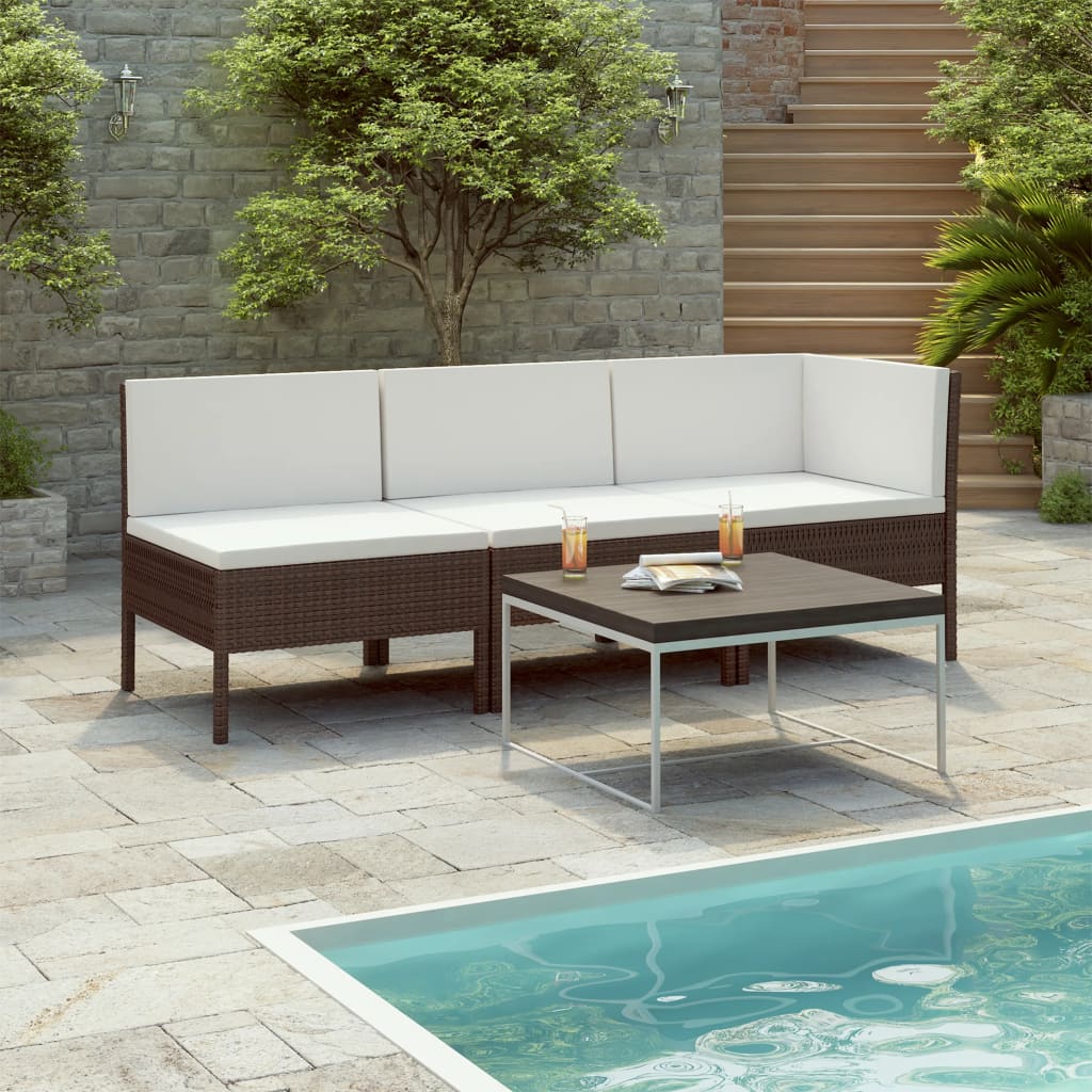 Set Divani da Giardino 3 pz con Cuscini in Polyrattan Marrone | homemem39