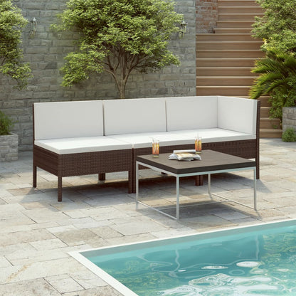 Set Divani da Giardino 3 pz con Cuscini in Polyrattan Marrone | homemem39