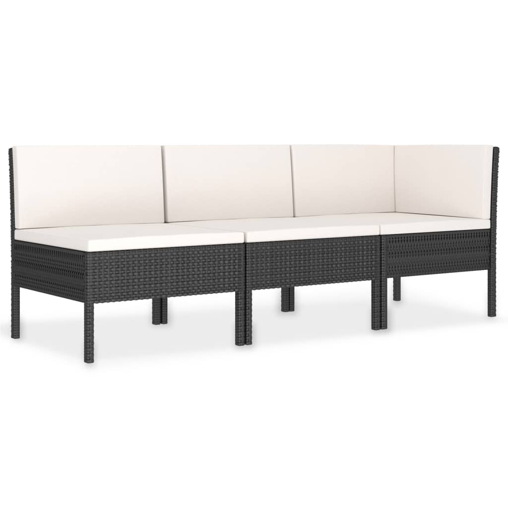 Set Divani da Giardino 3 pz con Cuscini in Polyrattan Nero | homemem39